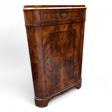 Eckschrank, BIE, Mahagoni Wurzelfurnier, 1 Tür, Schub, Füllung, 60x60x125 cm