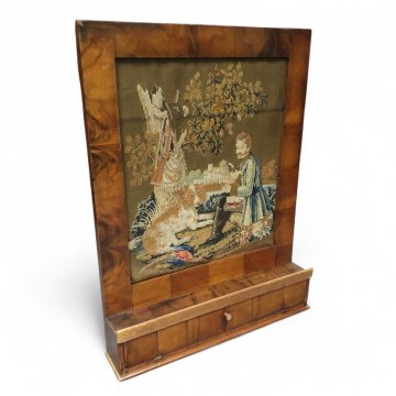Wandkonsole, Mahagoni hell, Ablagefach, Klappe, Gobelinstickerei, 62x12x82 cm