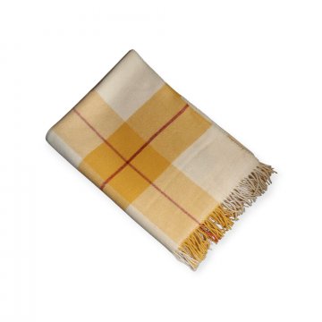 P- Plaid 127x172cm, gelb/beige kariert mit roten Linien, Wolltwill mit Fransen, Lammwolle, Eagle Plaid