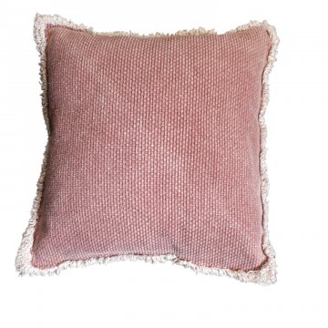 Kissen 45x45cm, rotbraun / creme meliert, grobe Leinwandbindung, Fransen, Baumwolle