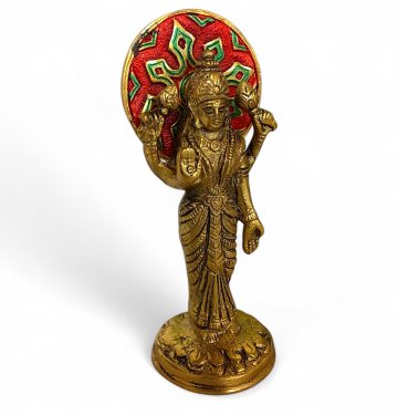 Figur Lakshmi, indisch, gold, roter Kopfspiegel, Metall 18H
