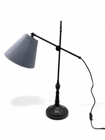 Tischlampe, Bronze, Ausleger verstellbar, Fuß gedreht, Schirm konisch, violett/Flieder