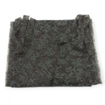 Gardine 135x215cm, dunkelgrau, florales Muster, Flock in grau, Organza, Schleifen zum binden