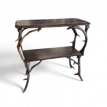 Beistelltisch Geweih, GRU 80x40cm Platte und Zwischenboden dunkles Holz