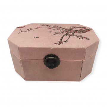 Schmuckschatulle mit Spiegel, altrosa mit Kirschblütenzweige und Griffen 30x16x11 cm