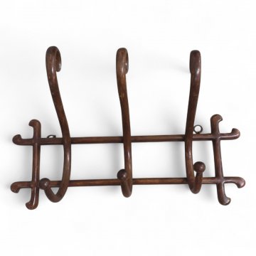 Wandgarderobe, dkl.braun, 3 Haken stark gebogen unten mit Kugelabschlüssen, B64