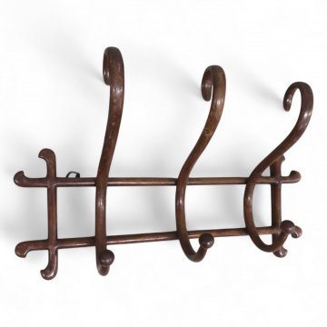 Wandgarderobe, dkl.braun, 3 Haken stark gebogen unten mit Kugelabschlüssen, B64