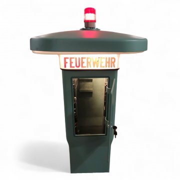 Rufsäule / Notrufsäule , Feuerwehr/Polizei,mintgrün,Dach beleuchtet,Rundumleuchte auf Dach seperat zuschaltbar(Dauerlicht oder Blinklicht), auf Holzsockel, H ca. 230cm