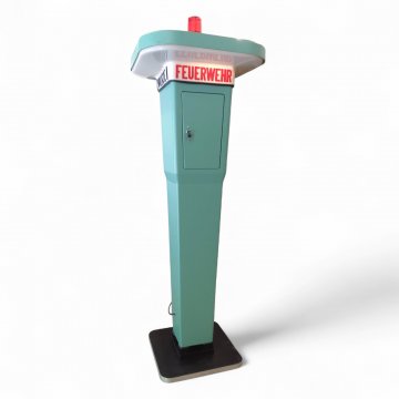 Rufsäule / Notrufsäule , Feuerwehr/Polizei,mintgrün,Dach beleuchtet,Rundumleuchte auf Dach seperat zuschaltbar(Dauerlicht oder Blinklicht), auf Holzsockel, H ca. 230cm