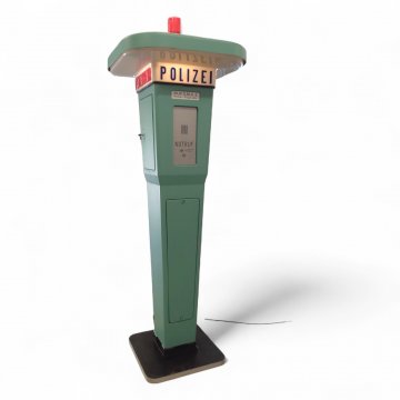 Rufsäule / Notrufsäule , Feuerwehr/Polizei,mintgrün,Dach beleuchtet,Rundumleuchte auf Dach seperat zuschaltbar(Dauerlicht oder Blinklicht), auf Holzsockel, H ca. 230cm