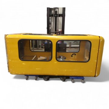 Telefonzelle BRD, Metall/K.stoff gelb, Ecken gerundet, wahlweise Karten- oder Münztelefon, Glasscheiben, H230xB/T100, Keine Beleuchtung/Verkabelung, NUR LIEGENDTRANSPORT IN FAHRZEUG MIT LADEBORDWAND - 250,00 kg