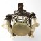 Hängelampe, Jugendstil, Messing verziert, Kettenaufhängung, Kristalltstäbe, 4 geriffelte Glasschirme, 1 Glasschal, 6-flg. E27