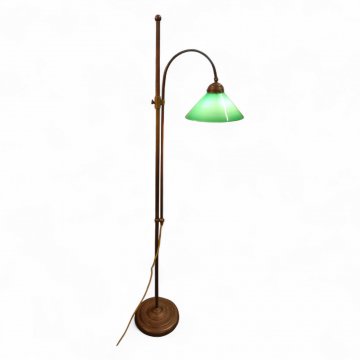 Stehlampe, Messing,  höhenverstellbar, Zugschalter Messingkordel, Stoffkabel, H170, 1 flg. E27 max. 60W