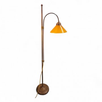 Stehlampe, Messing,  höhenverstellbar, Zugschalter Messingkordel, Stoffkabel, H170, 1 flg. E27 max. 60W