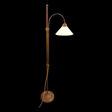Stehlampe, Messing,  höhenverstellbar, Zugschalter Messingkordel, Stoffkabel, H170, 1 flg. E27 max. 60W
