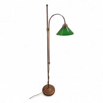 Stehlampe, Messing,  höhenverstellbar, Zugschalter Messingkordel, Stoffkabel, H170, 1 flg. E27 max. 60W