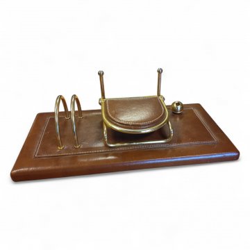 Schreibtischdiener, Leder braun, Stifthalter, Briefhalter, Zettelspender, L34xB17xH9, Stift fehlt