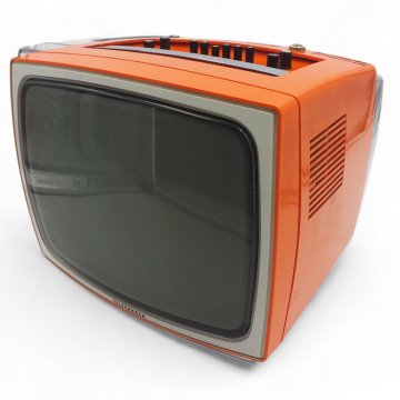 Fernseher TELEFUNKEN, tragbar, K.stoffgehäuse orange, Bildröhre 32er, DEKO 7,7KG