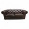 Sofa, Chesterfield, Vollpolster Leder dkl.braun, 2 lose Sitzpolster, Arm-/Rückenl. kapitoniert, Nagelkante, 3-er, B210xT95xH75, Ca. 65Kg