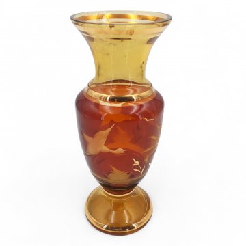 Pokalvase, Glas braun/gold, eingraviertes Dekor, H25xø10