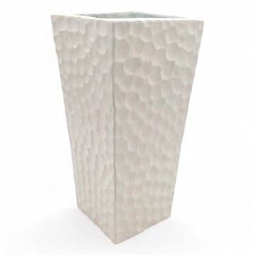 Vase VEIP, Keramik weiß, eckig, Dekor Hammerschlag, H30