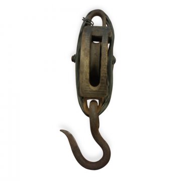 Flaschenzug / Umlenkrolle mit Haken, Metall/Holz