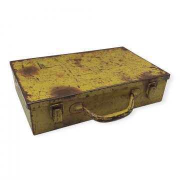 Werkzeugkasten / Werkzeugkoffer, Metall, gelb, Patina