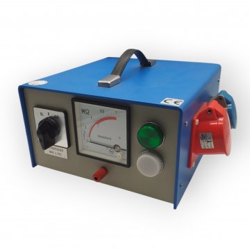 Strommessgerät, analoges Multimeter, elektrotechnisches Messgerät, blau, Griff, verschiedene Steckdosen  POLIGRAT