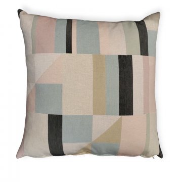 Kissen 50x50, beige/rosa/hellblau/anthrazit grafisches Muster