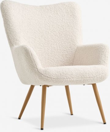 Sessel, weiß, Polsterbezug Teddy, Gestell Eiche