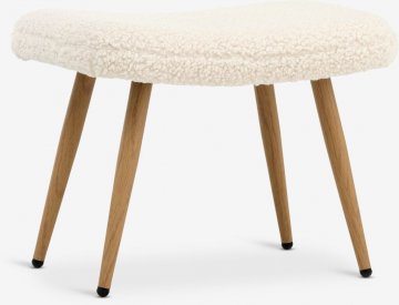 Hocker, weiß, Polsterbezug Teddy, Gestell Eiche