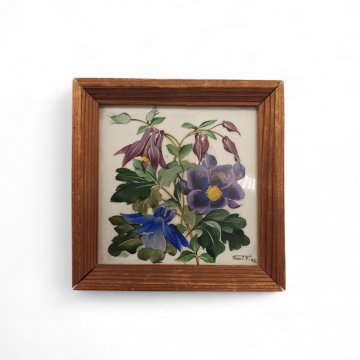 Bild, Kachel, Floral, Holzrahmen, 18x18cm