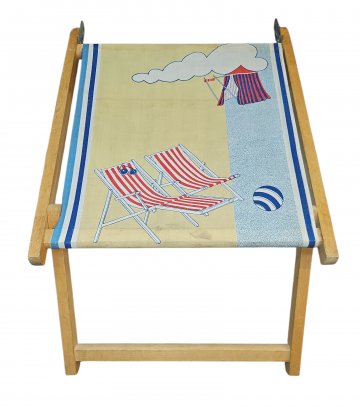 Beinablage zum Liegestuhl 21100020, Gestell Holz, Stoffbespannung mit maritimen Muster Strand &amp; Wolken, bis 80kg