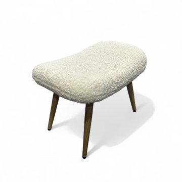 Hocker, weiß, Polsterbezug Teddy, Gestell Eiche