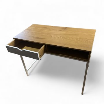 Schreibtisch, Eiche, 1 Schublade, 1 Fach, Metallgestell weiß