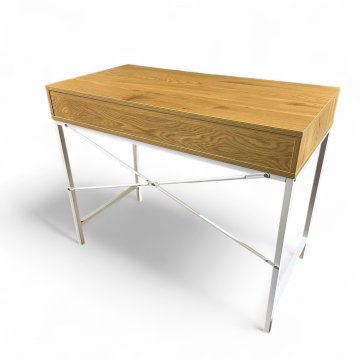 Schreibtisch, Eiche, 1 Schublade, 1 Fach, Metallgestell weiß