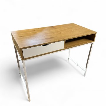Schreibtisch, Eiche, 1 Schublade, 1 Fach, Metallgestell weiß