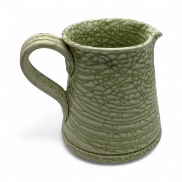 Krug, Keramik, Henkel, grün / beige, Krakelee