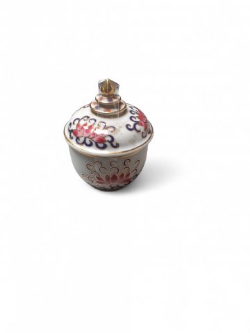 Deckeldose LOTUS, weiß,blau,rosa Keramik, verziert, Deckel , Durchmesser 6,5cm, Höhe 8cm
