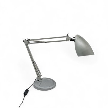 Schreibtischlampe, Metall grau matt, Biegearm, 2 Federn, 