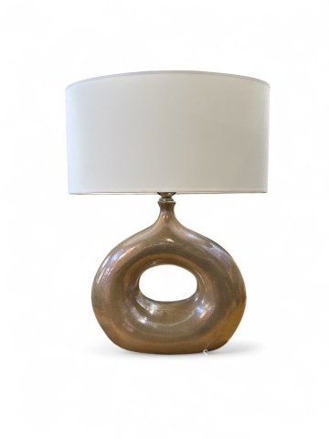 Tischlampe, Keramik-Fuß oval mit Loch hellbraun, glänzend