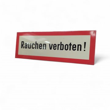 Blechschild - Rauchen verboten, weiß/roter Rand, schwarze Schrift, 42x15cm