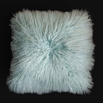 Kissen 40x40, Lammfell tibetanisch Langhaar mint