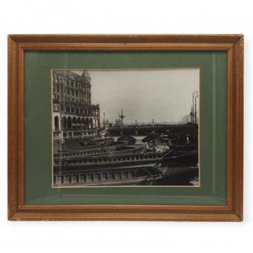 Bild, &quot;Hafen um 1900&quot;, JHW., unter Glas, brauner Holzrahmen, 45x35cm