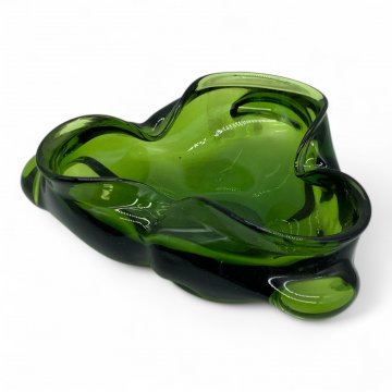 Aschenbecher, schweres Glas, grün, geschwungene Kanten