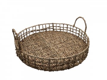 Tablett, geflochten, rund, 2 Griffe, Rattan