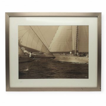 Fotografie &quot; Voiliers&quot; Segelboote, Sepia, grau-brauner Holzrahmen 53,5cm x 43,5cm ABLO BLOMMAERT