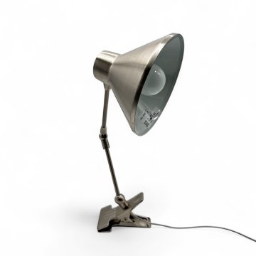 Klemmlampe, silberner Schirm, Alu gebürstet, Gelenkarm