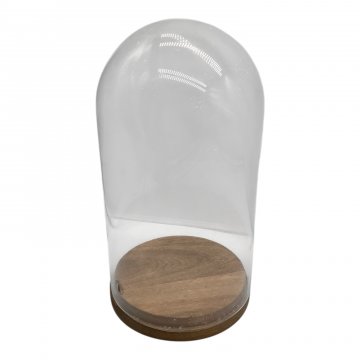 Glasglosche auf Holzsockel, dunkelbraun, H:27cm ø14cm