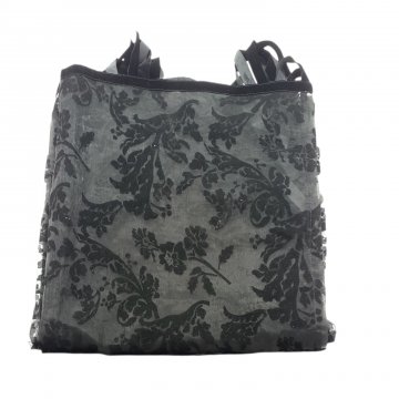 P-Gardinen 135x215cm, schwarz, florales Muster, Flock in schwarz, Organza, Schleifen zum binden